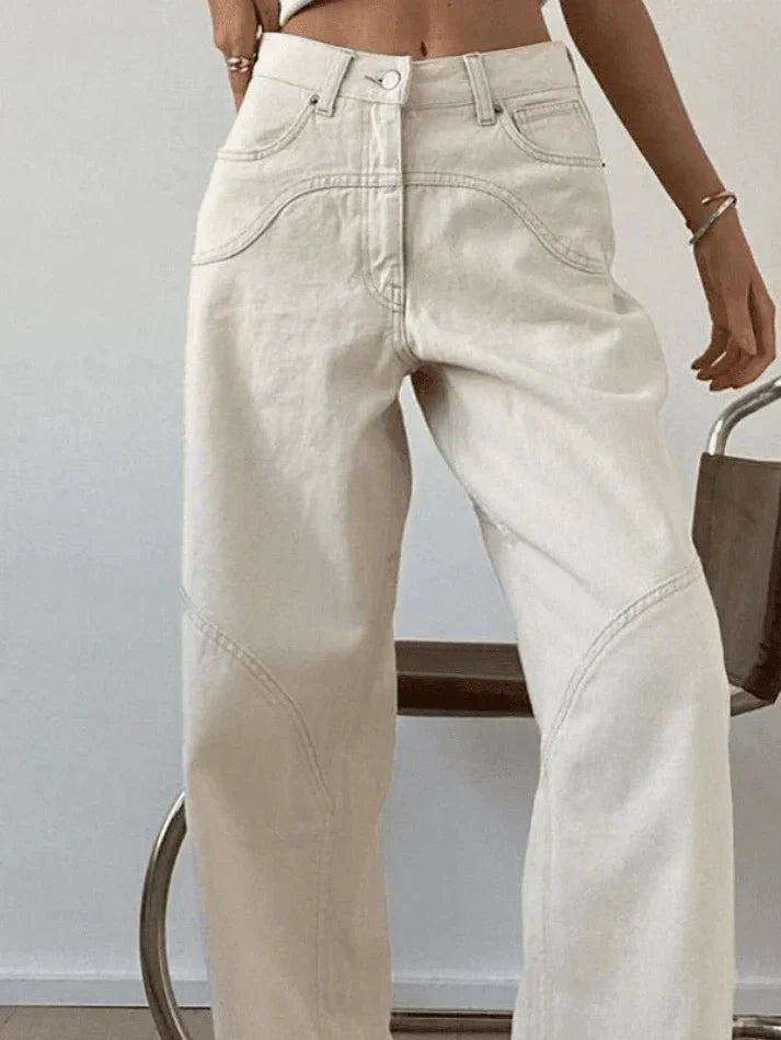 Jeans holgados para mujer con cintura alta y costuras decorativas | Anchos