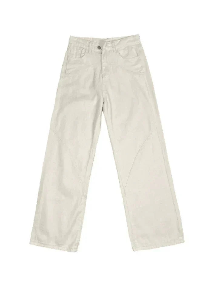 Jeans holgados para mujer con cintura alta y costuras decorativas | Anchos