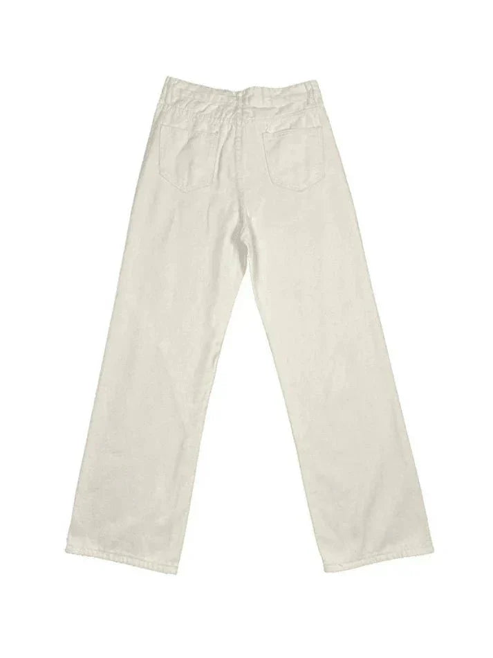 Jeans holgados para mujer con cintura alta y costuras decorativas | Anchos