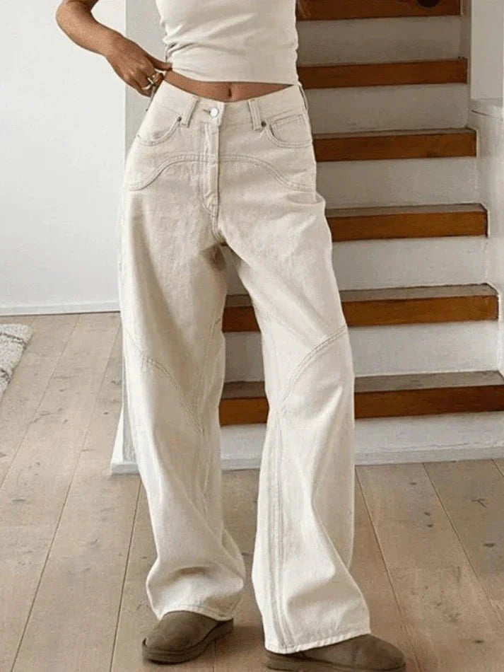 Jeans holgados para mujer con cintura alta y costuras decorativas | Anchos