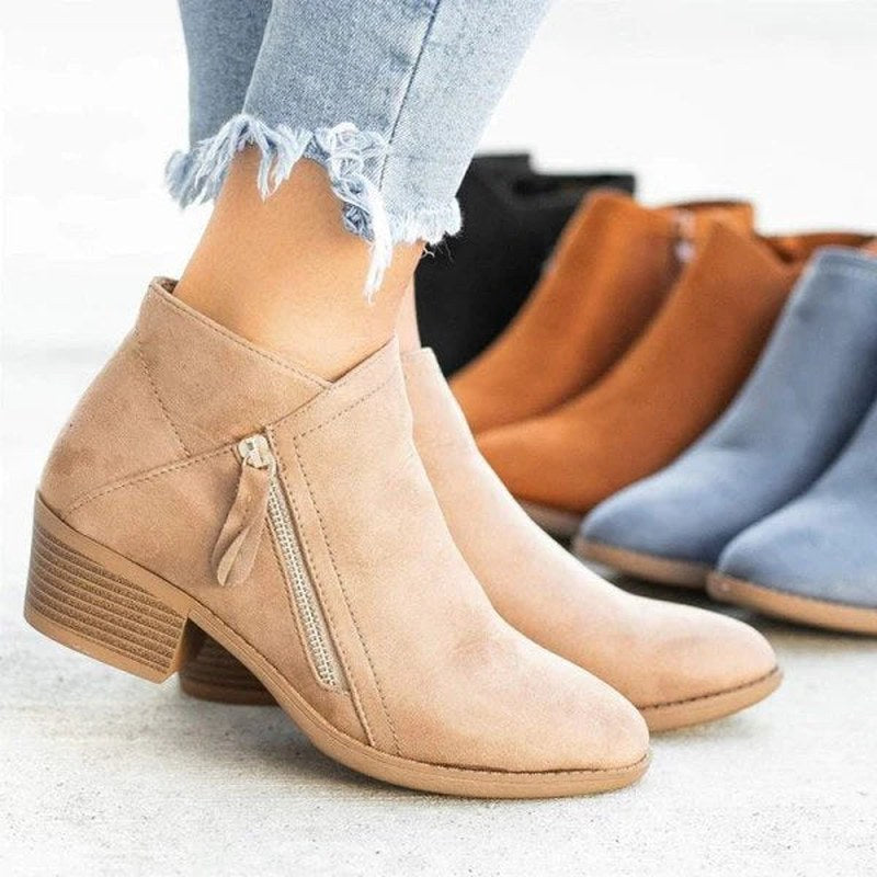 Bequeme Damen Stiefel Mit Reißverschluss & Blockabsatz | Rutschfest
