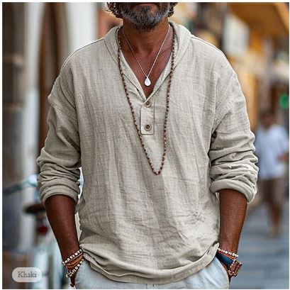 Aervion - Camisa de lino para hombre de manga larga