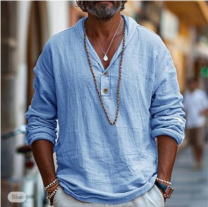 Aervion - Camisa de lino para hombre de manga larga