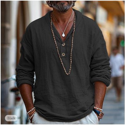 Aervion - Camisa de lino para hombre de manga larga