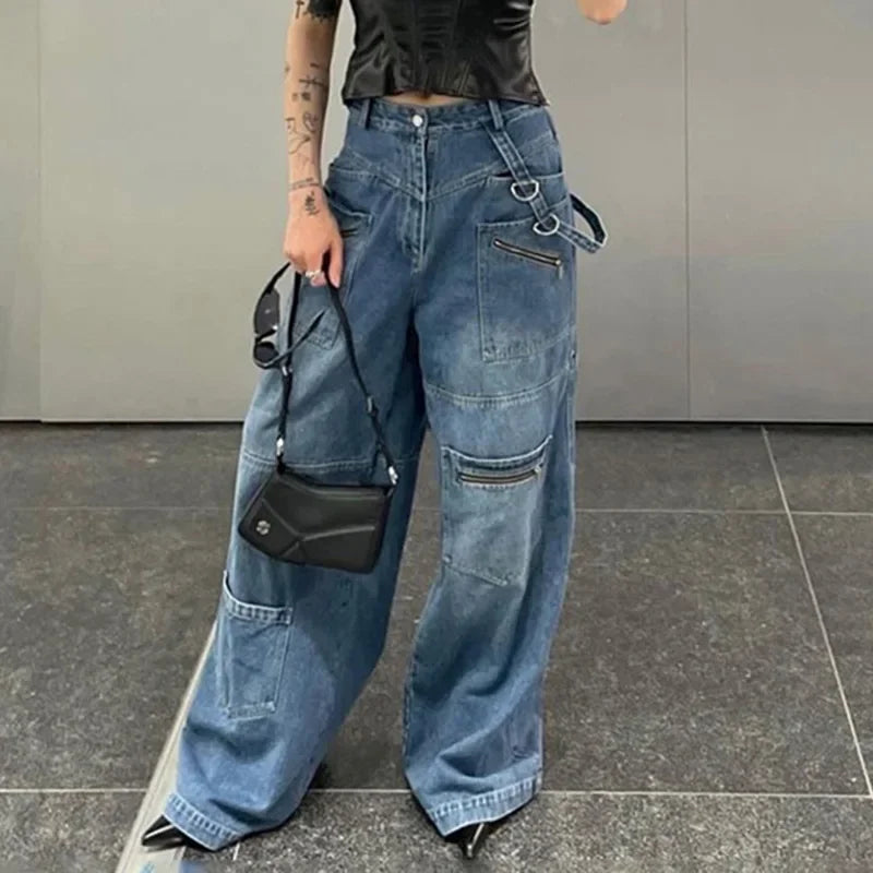 Cargo Baggy Jeans Für Damen Mit Zippern Und Taschen | Weit
