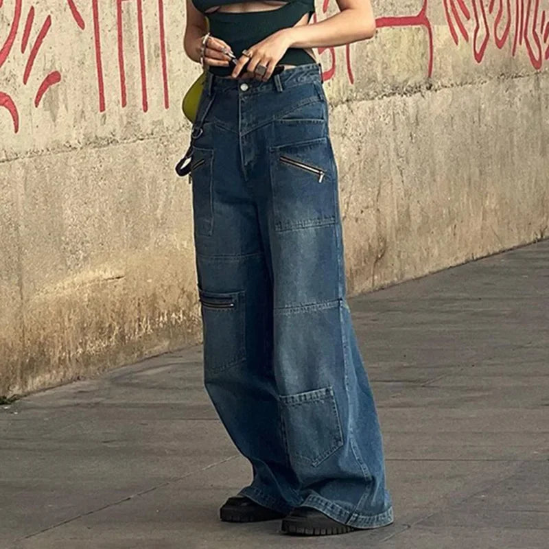 Cargo Baggy Jeans Für Damen Mit Zippern Und Taschen | Weit