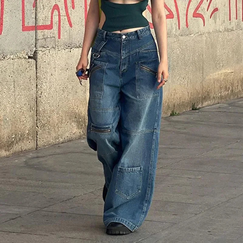 Cargo Baggy Jeans Für Damen Mit Zippern Und Taschen | Weit
