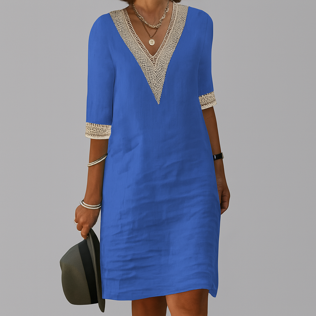 Lunavelle - Damen Leinen Sommerkleid Stilvoll Leicht