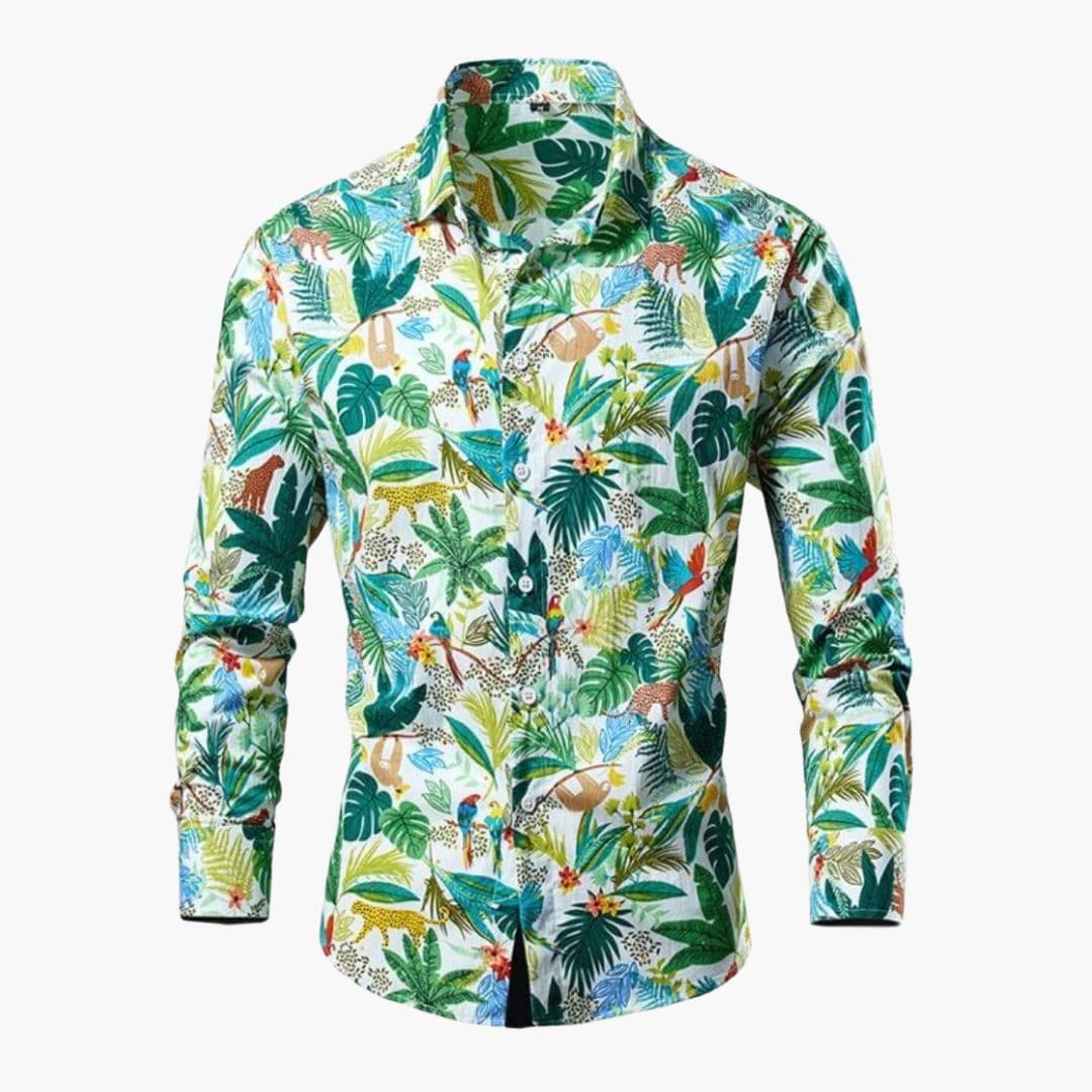 Novaire - Camisa de manga larga floral para hombre