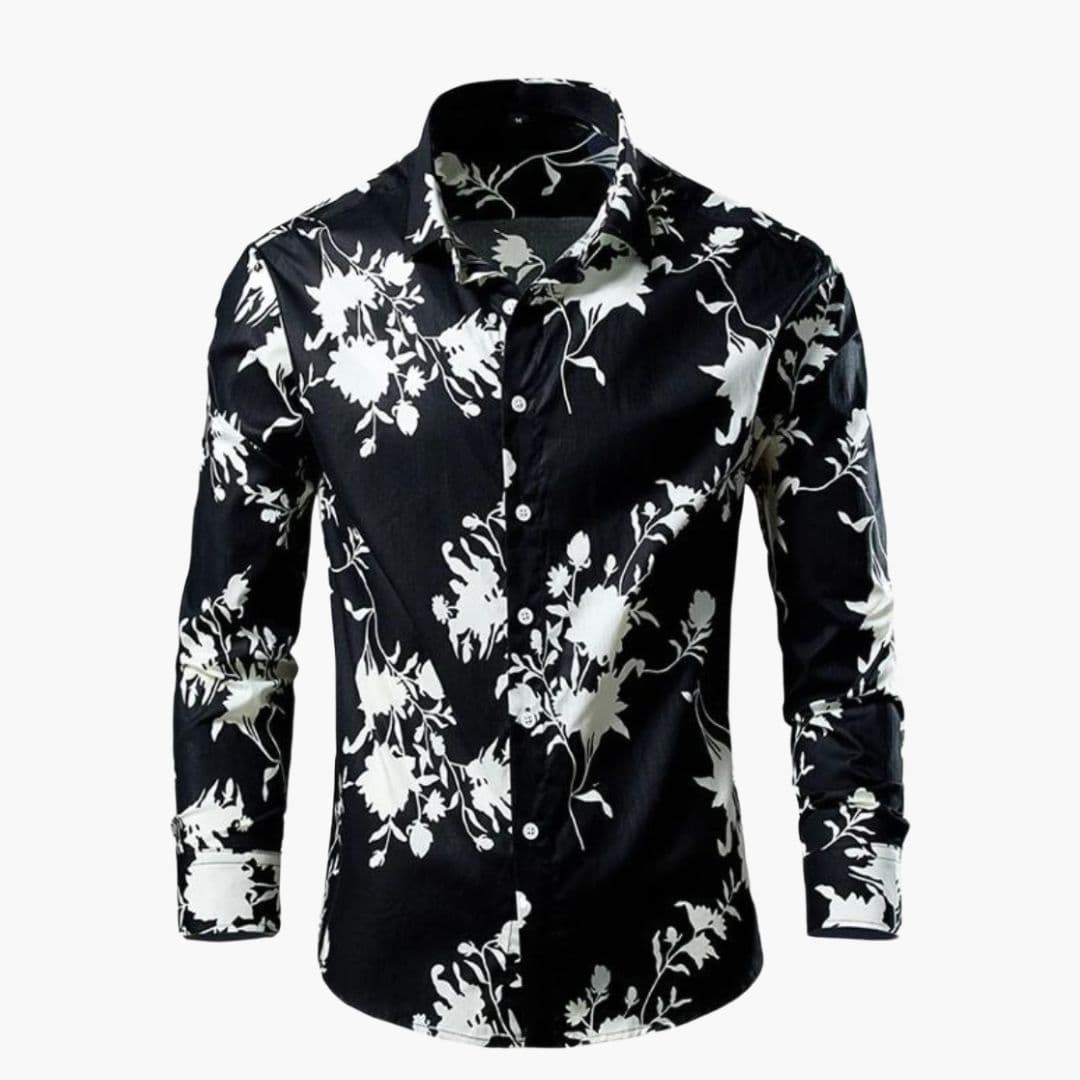 Novaire - Camisa de manga larga floral para hombre