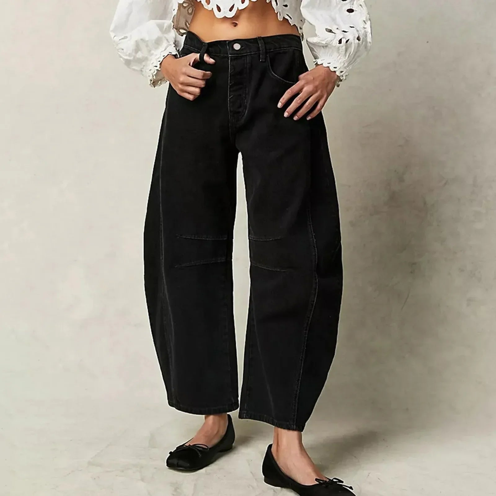 Cropped Baggy Jeans Für Damen Mit Hohem Bund | Kurz