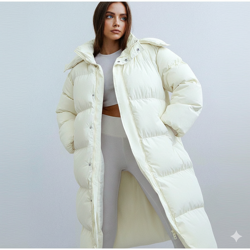 DRAFTED - Women's Long Down Coat with Snap Buttons | Winter