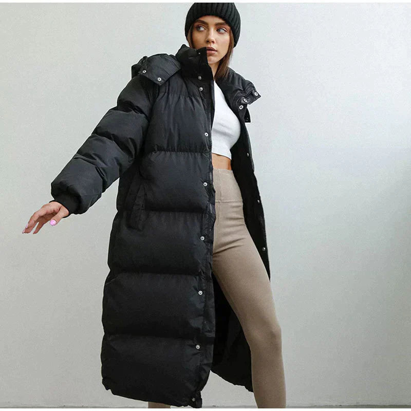 DRAFTED - Women's Long Down Coat with Snap Buttons | Winter