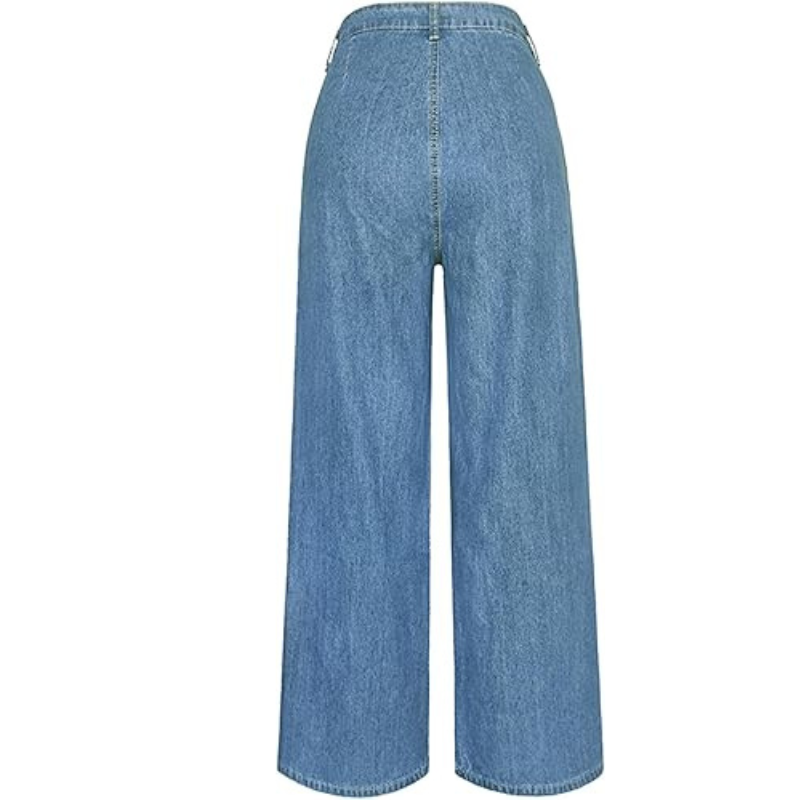 Damen Baggy Jeans Hose Mit Faltenwurf Und Hohem Bund | Weit