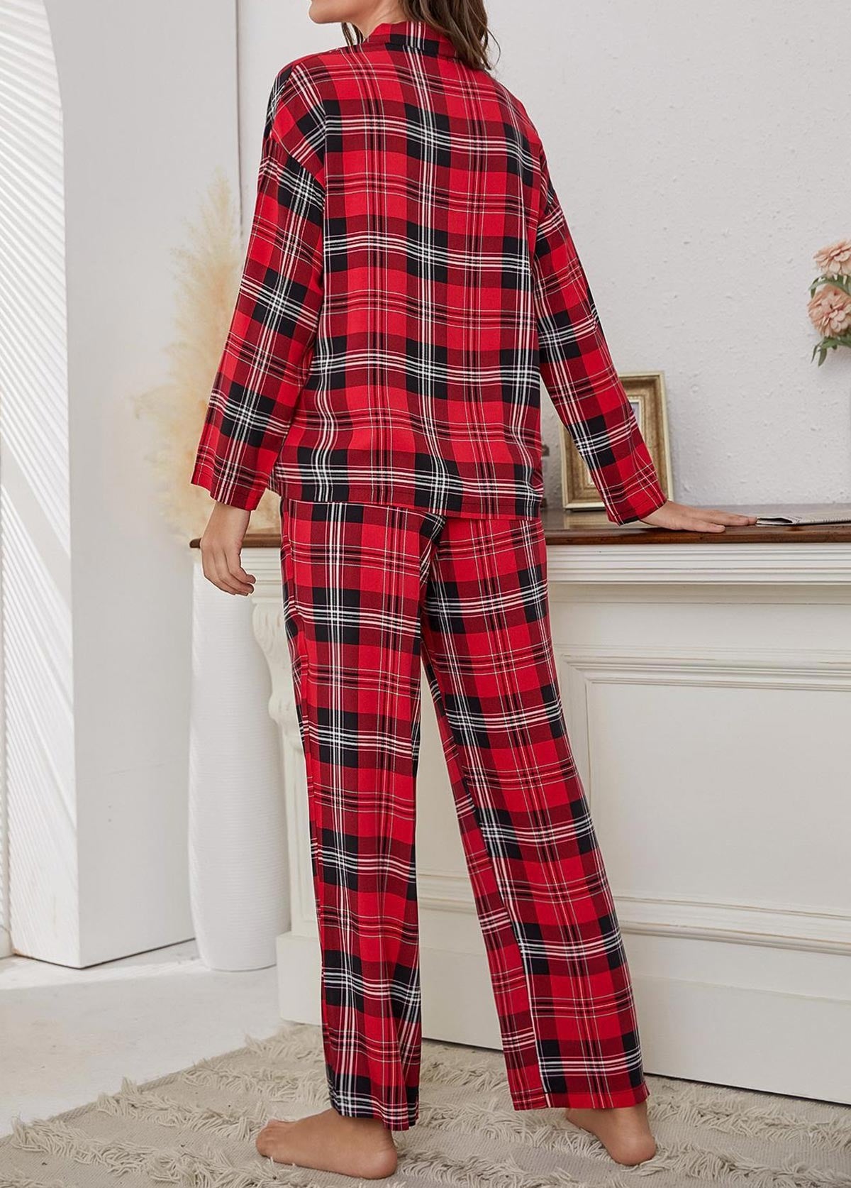 Damen Christmas Pyjama Zweiteiler Mit Karomuster | Festlich