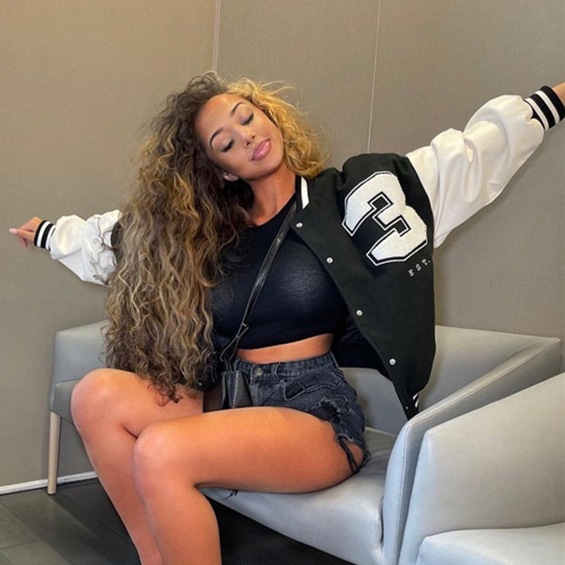 Damen College Jacke Mit Kontrastärmeln | Übergangs