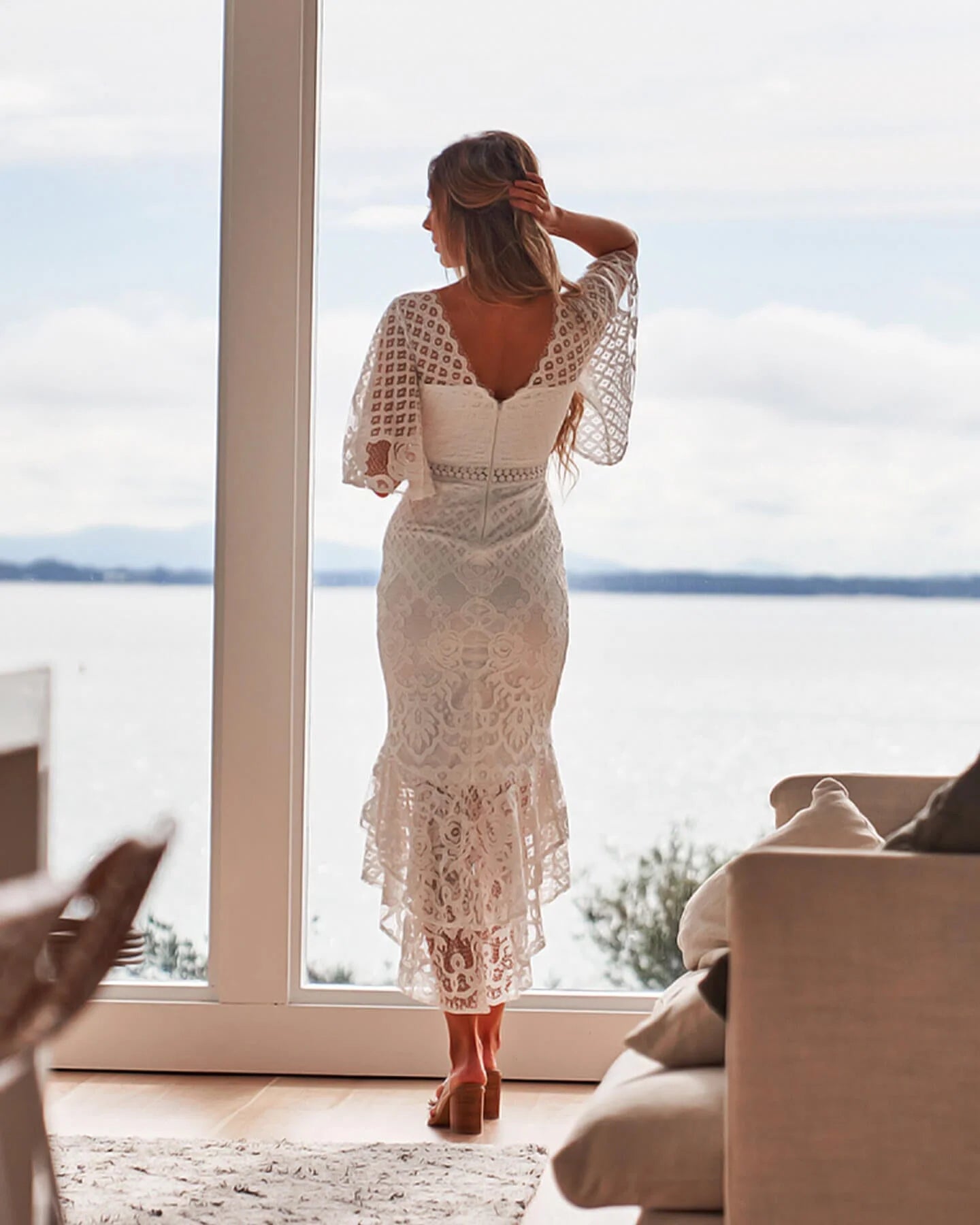 Damen Elegantes Hochzeitsgäste Kleid Mit Spitze | Midi