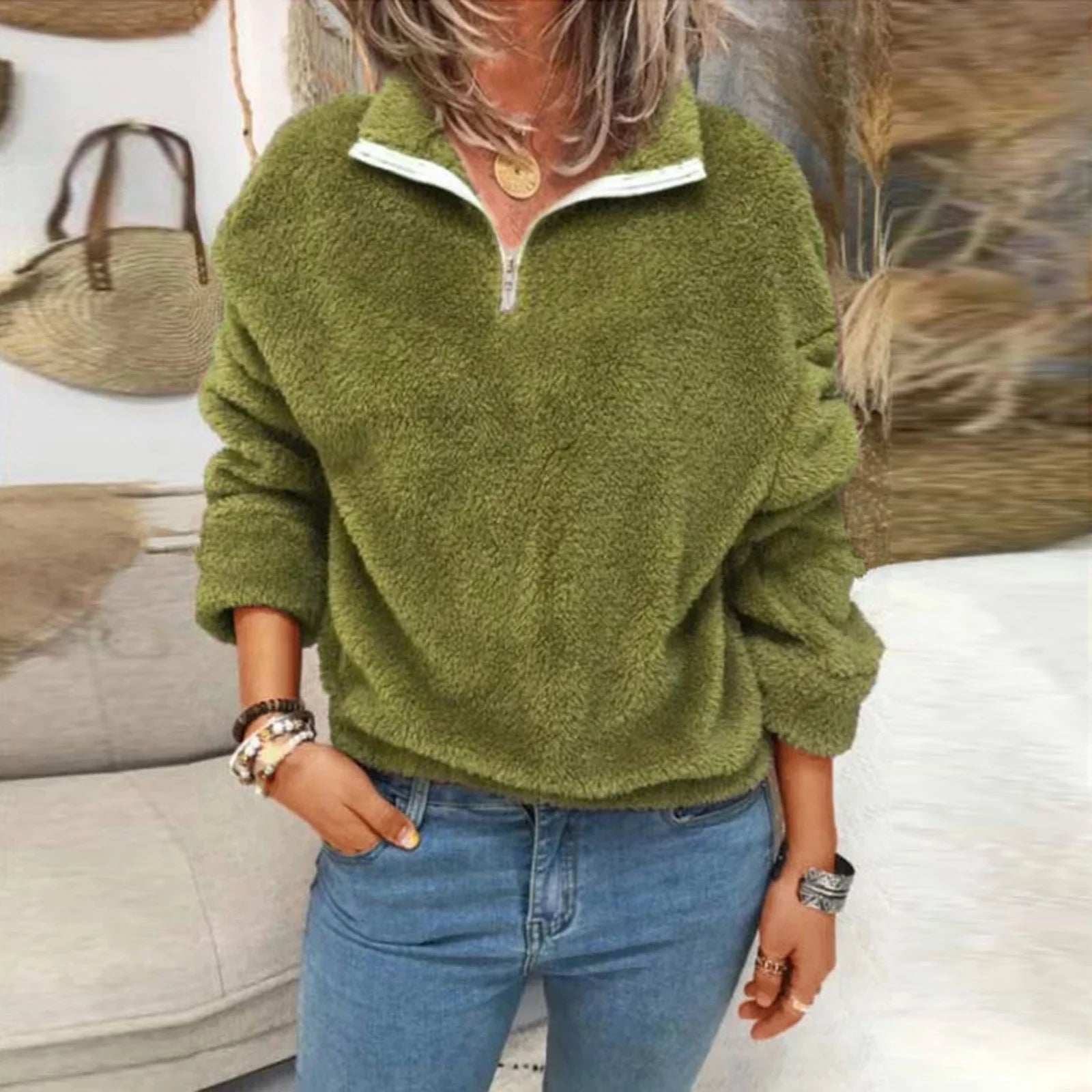 Damen Fleecepullover Mit Reißverschluss | Warm