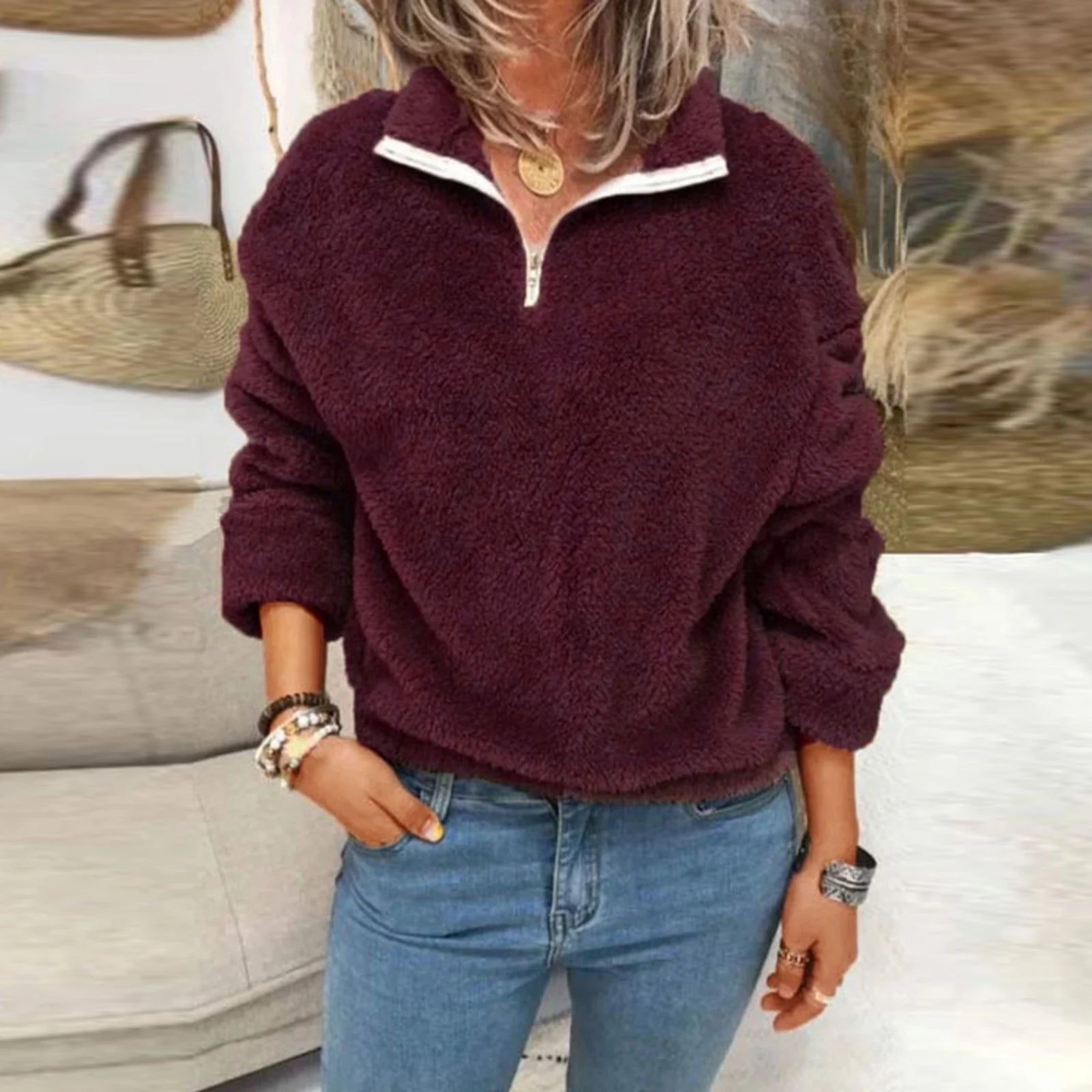 Damen Fleecepullover Mit Reißverschluss | Warm