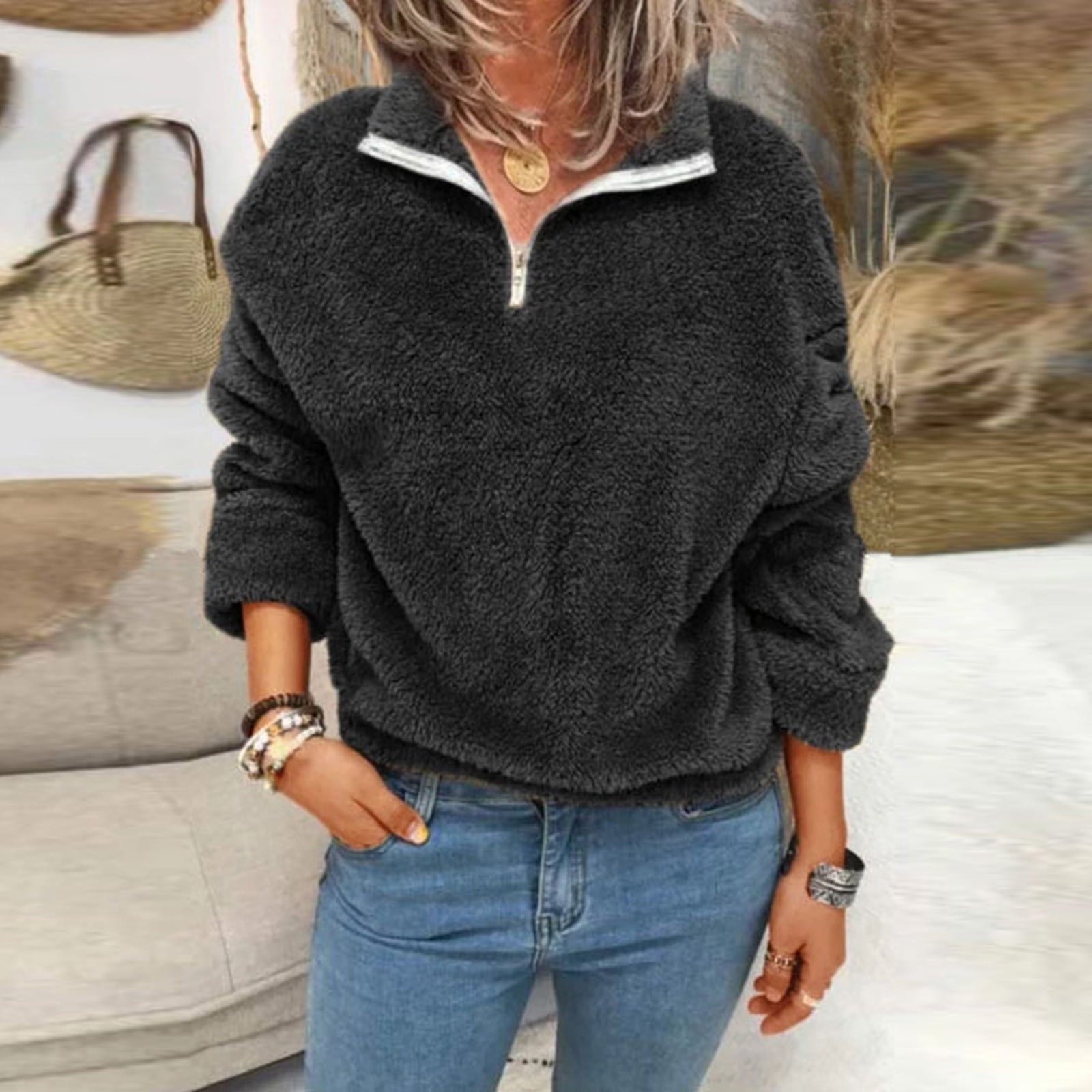 Damen Fleecepullover Mit Reißverschluss | Warm