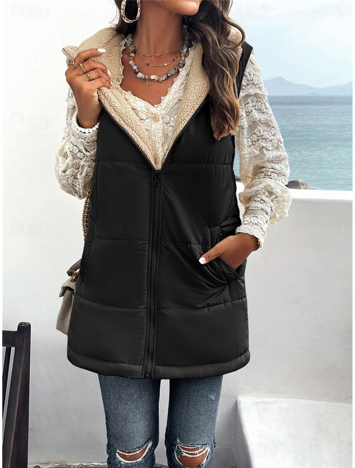 Damen Gilet Gefüttert Mit Reißverschluss | Warm