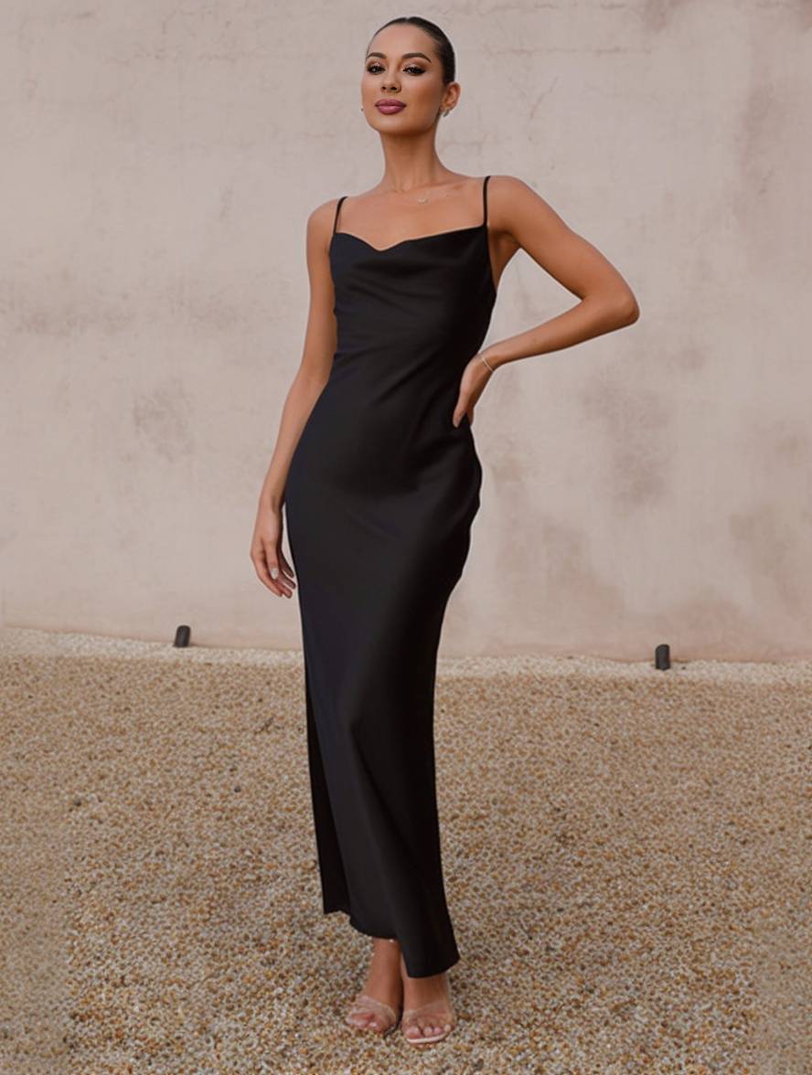 Damen Hochzeitsgast Kleid Maxi Mit Wasserfallausschnitt | Elegant