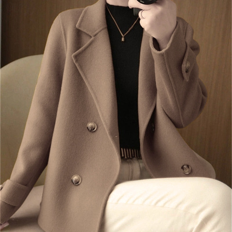 Women's Double-Breasted Short Coat with Buttons | Elegant