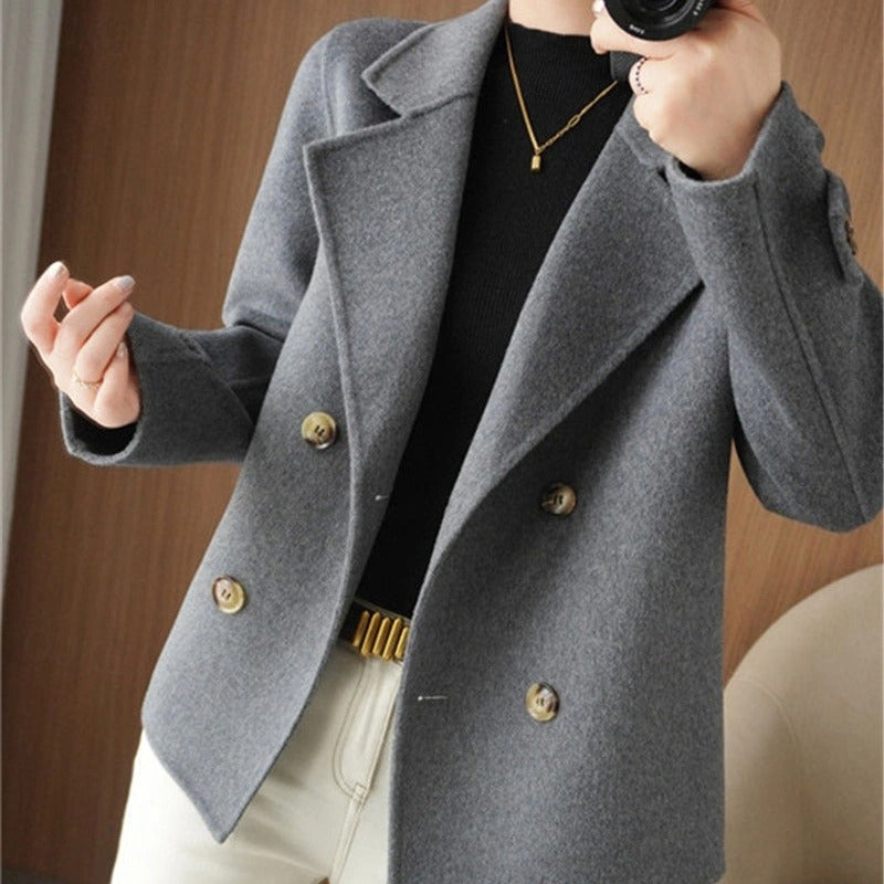 Women's Double-Breasted Short Coat with Buttons | Elegant
