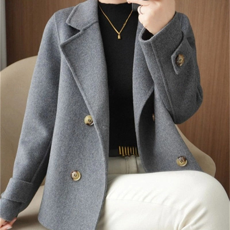 Women's Double-Breasted Short Coat with Buttons | Elegant