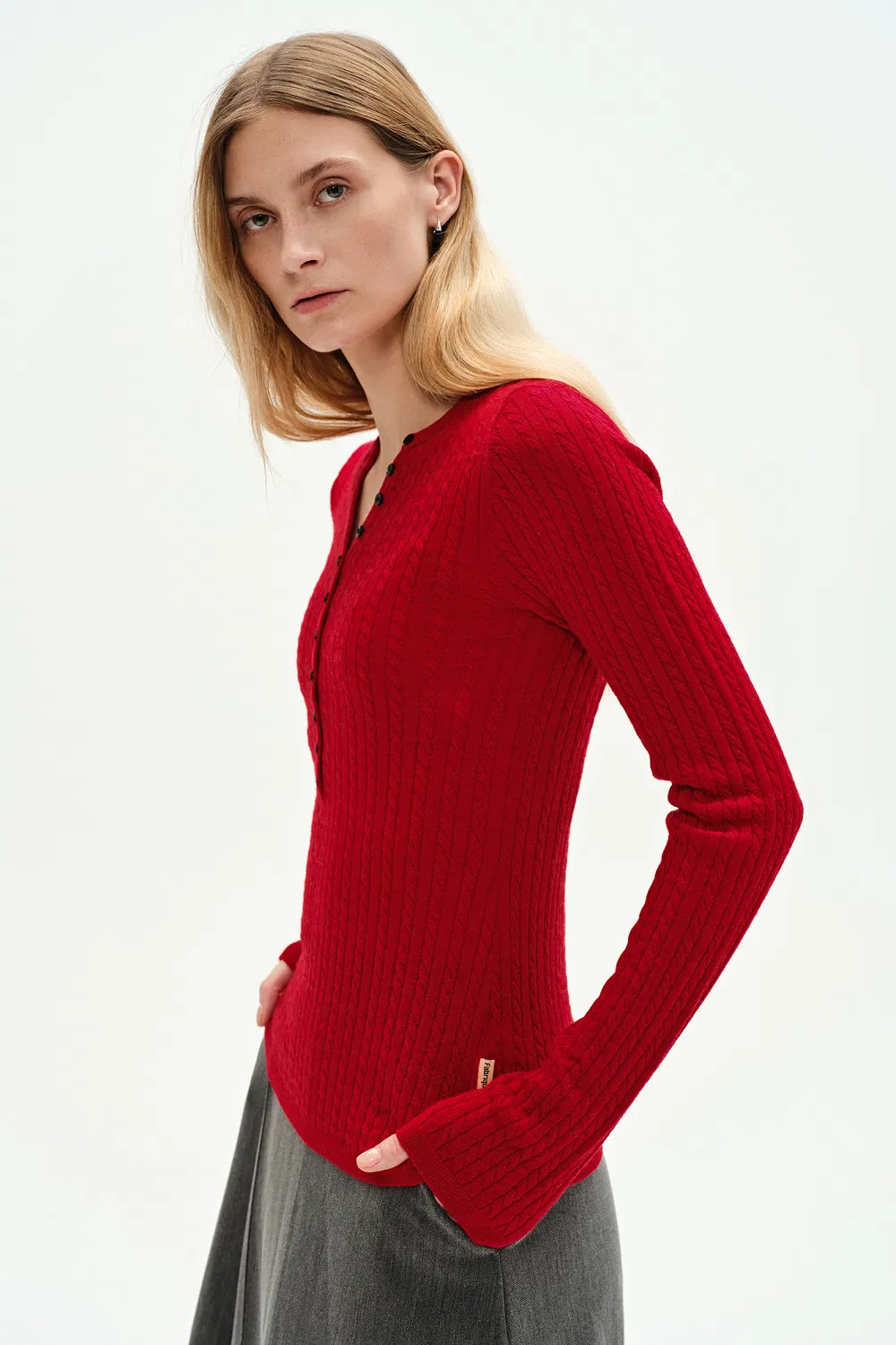 Damen Langarmshirt Mit Knopfleiste Und V-Ausschnitt | Elegant