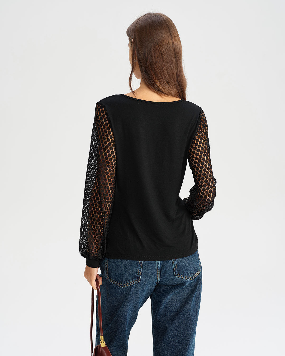 Damen Langarmshirt Mit V-Ausschnitt Und Spitzenärmeln | Festlich