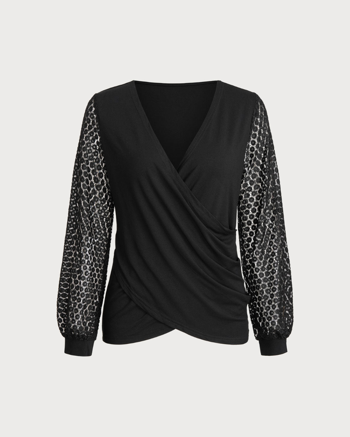 Damen Langarmshirt Mit V-Ausschnitt Und Spitzenärmeln | Festlich