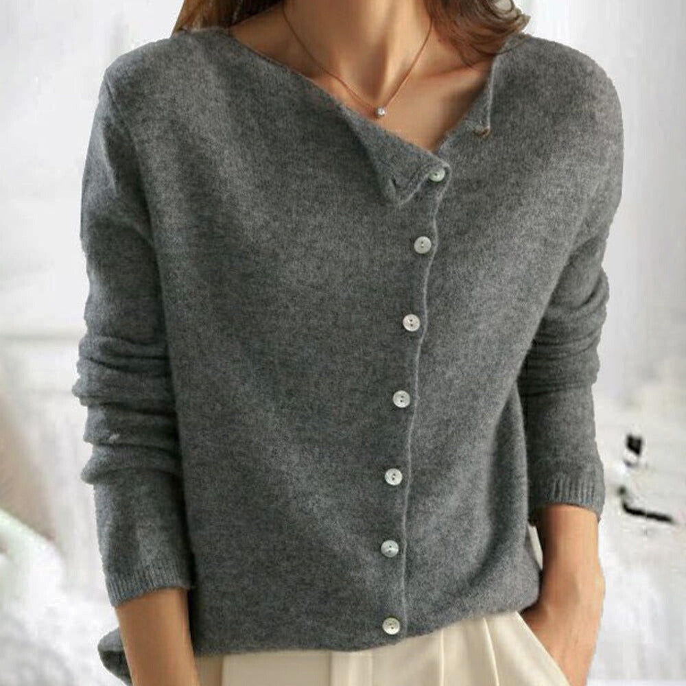 Damen Lange Strickjacke Mit Knöpfen | V-Ausschnitt