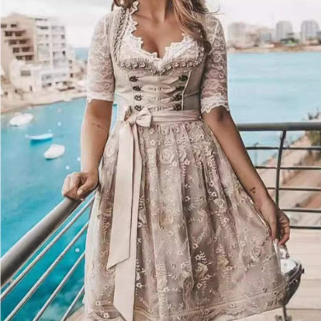 (DRAFTED) Dámské dirndl na Oktoberfest s krajkou a zástěrou | Midi