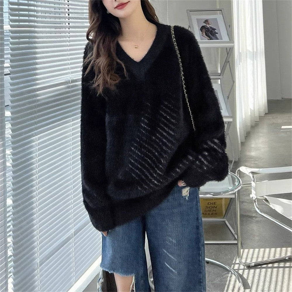 Damen Oversize Pullover Mit V Ausschnitt | Warm