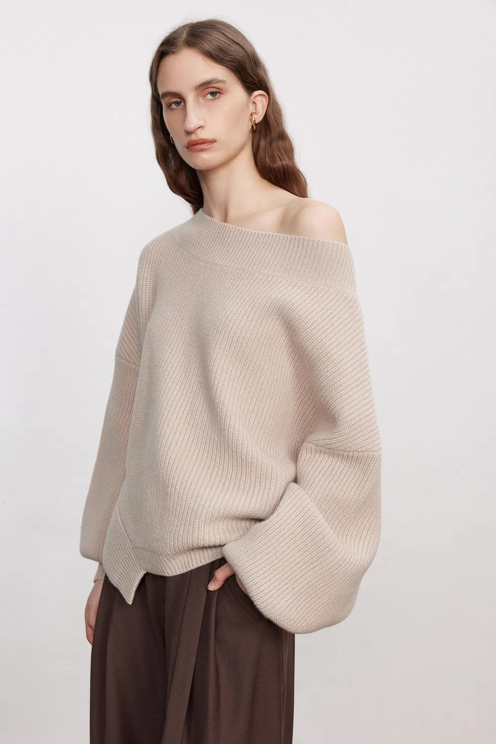Damen Oversize Pullover Mit Weitem Ausschnitt | Strick