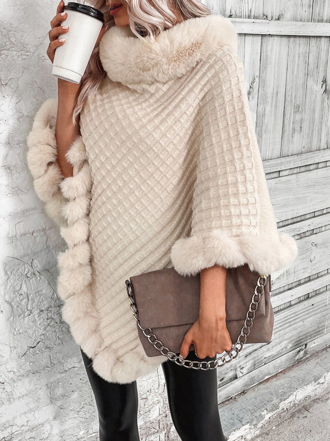 Damen Poncho Mit Strukturmuster | Winter