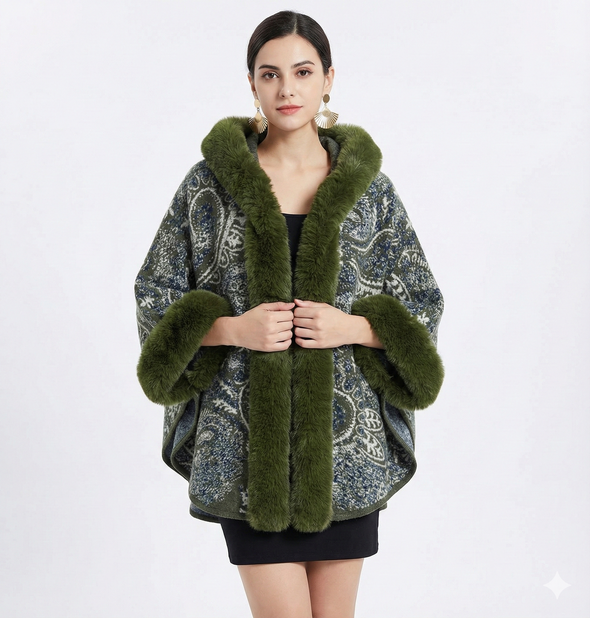 Damen Poncho Warm Mit Fleecebesatz | Winter