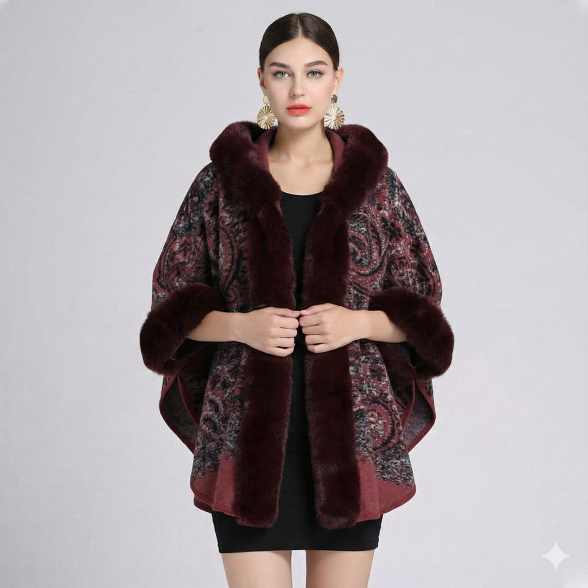 Damen Poncho Warm Mit Fleecebesatz | Winter