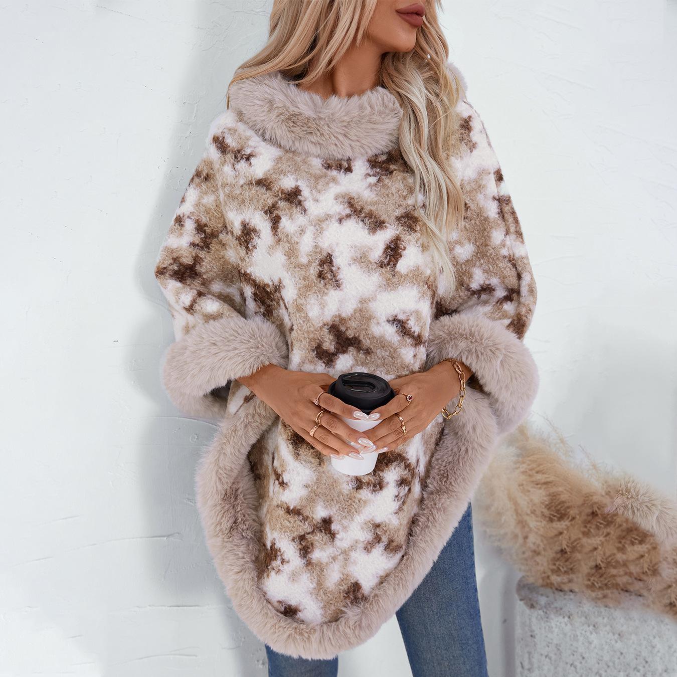 Damen Poncho Warm Mit Fleecekragen | Lang