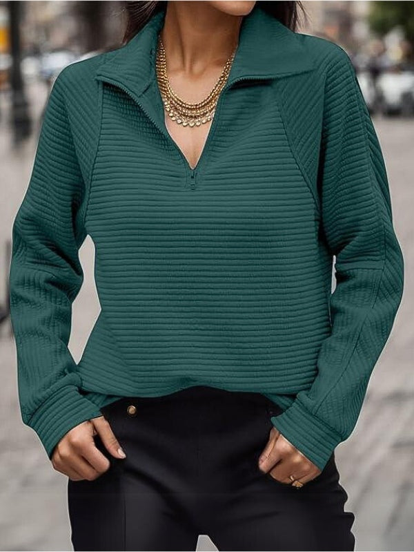 Damen Pullover Mit Reißverschluss Und Rippstruktur | Warm