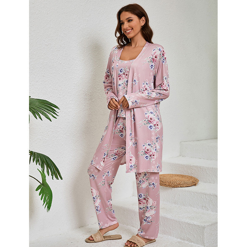 Damen Pyjama 3-Teilig Mit Hose Und Oberteil | Modern