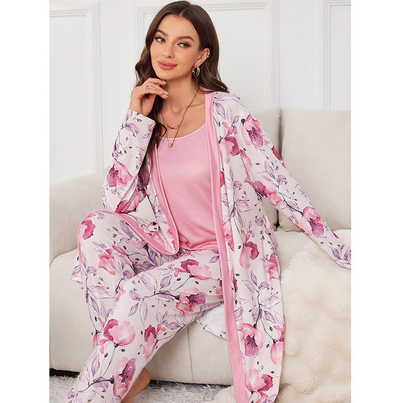 Damen Pyjama 3-Teilig Mit Hose Und Oberteil | Modern