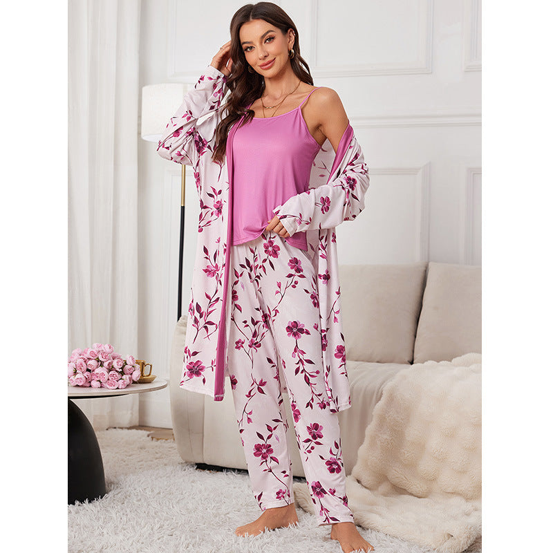 Damen Pyjama 3-Teilig Mit Hose Und Oberteil | Modern