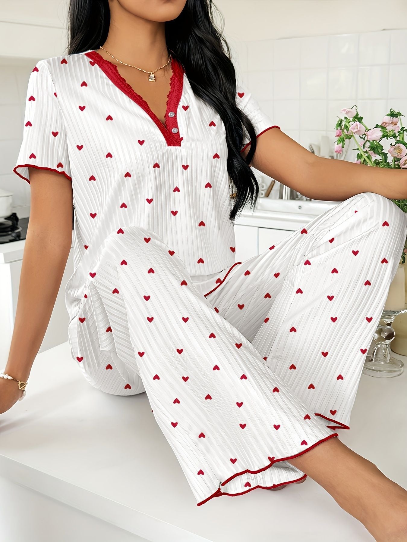 Damen Pyjama Mit Hose Und Oberteil | Bedruckt