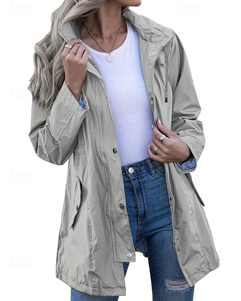 Damen Regenmantel Mit Kapuze Und Reißverschluss | Übergangsjacke