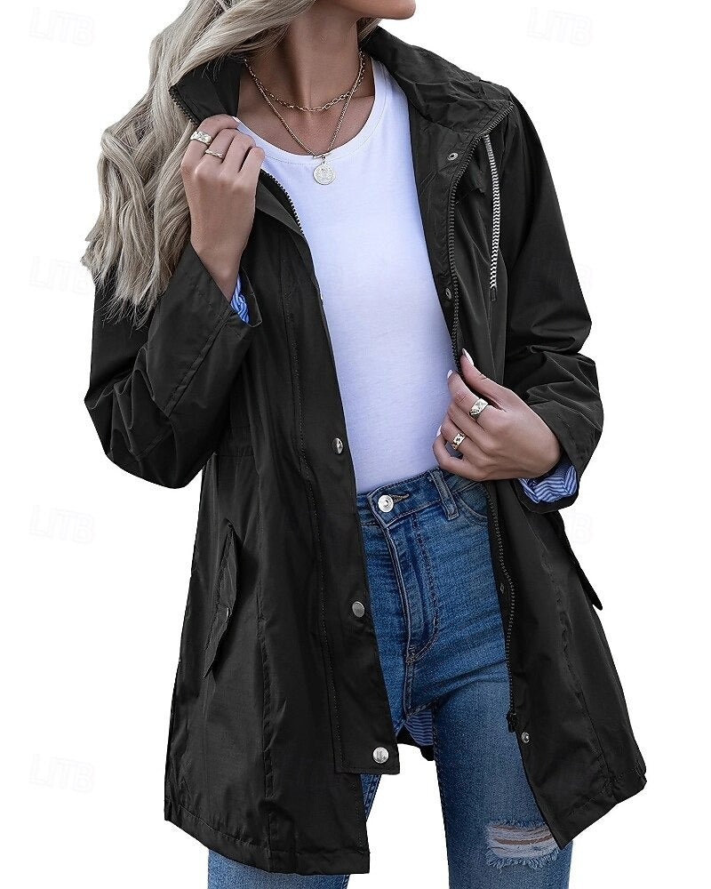 Damen Regenmantel Mit Kapuze Und Reißverschluss | Übergangsjacke