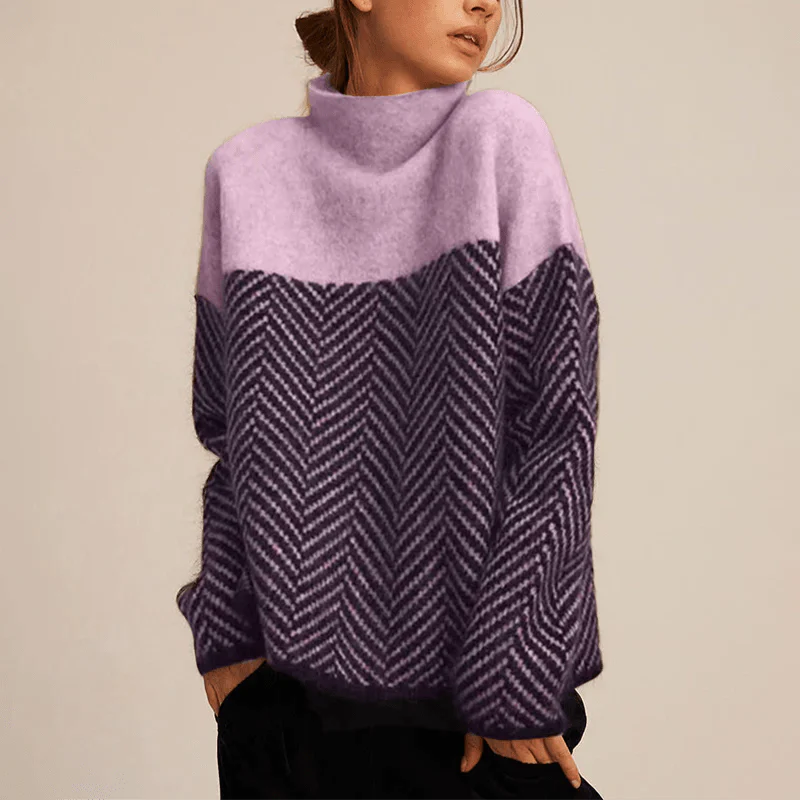 Damen Rollkragenpullover Mit Kontrastmuster | Warm