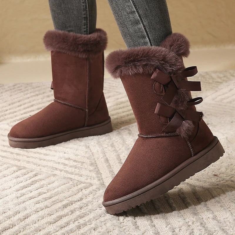 Damen Schneeschuhe Hohe Winterstiefel Mit Schleifen | Gefüttert