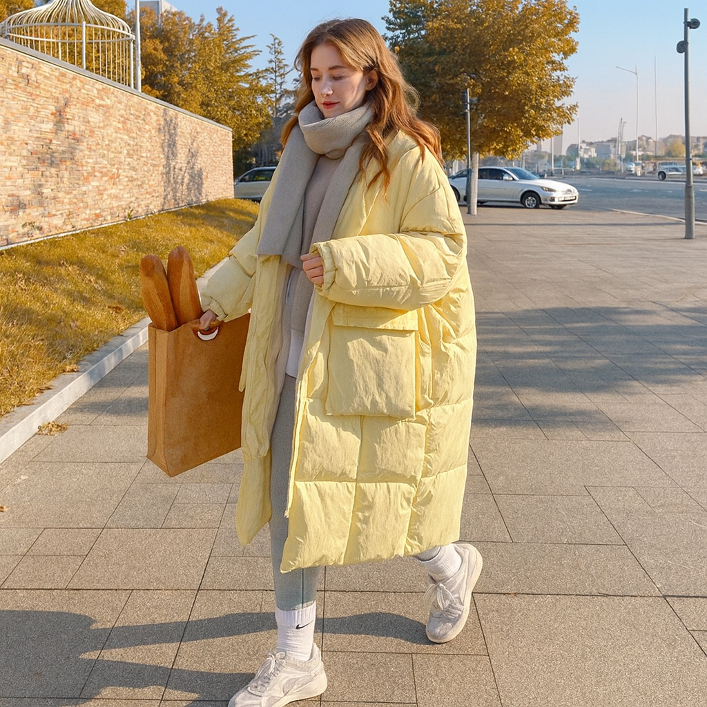 Damen Steppjacke Lang | Wintermantel Warm